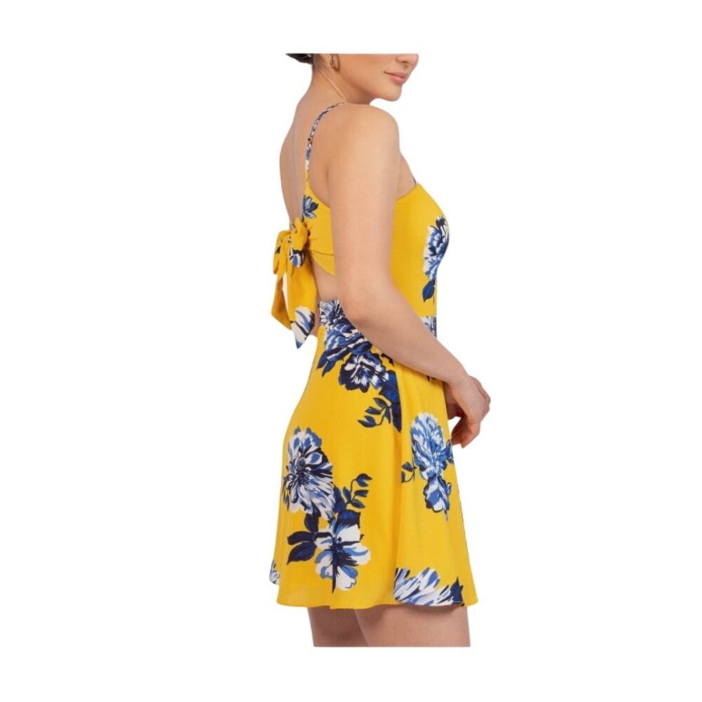 B. Darlin Yellow & Royal Blue Floral Tie Back Mini Dress Size 1 / 2 NEW $49